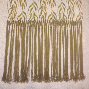 Watercolor willow vine & green beaded fringe shawl